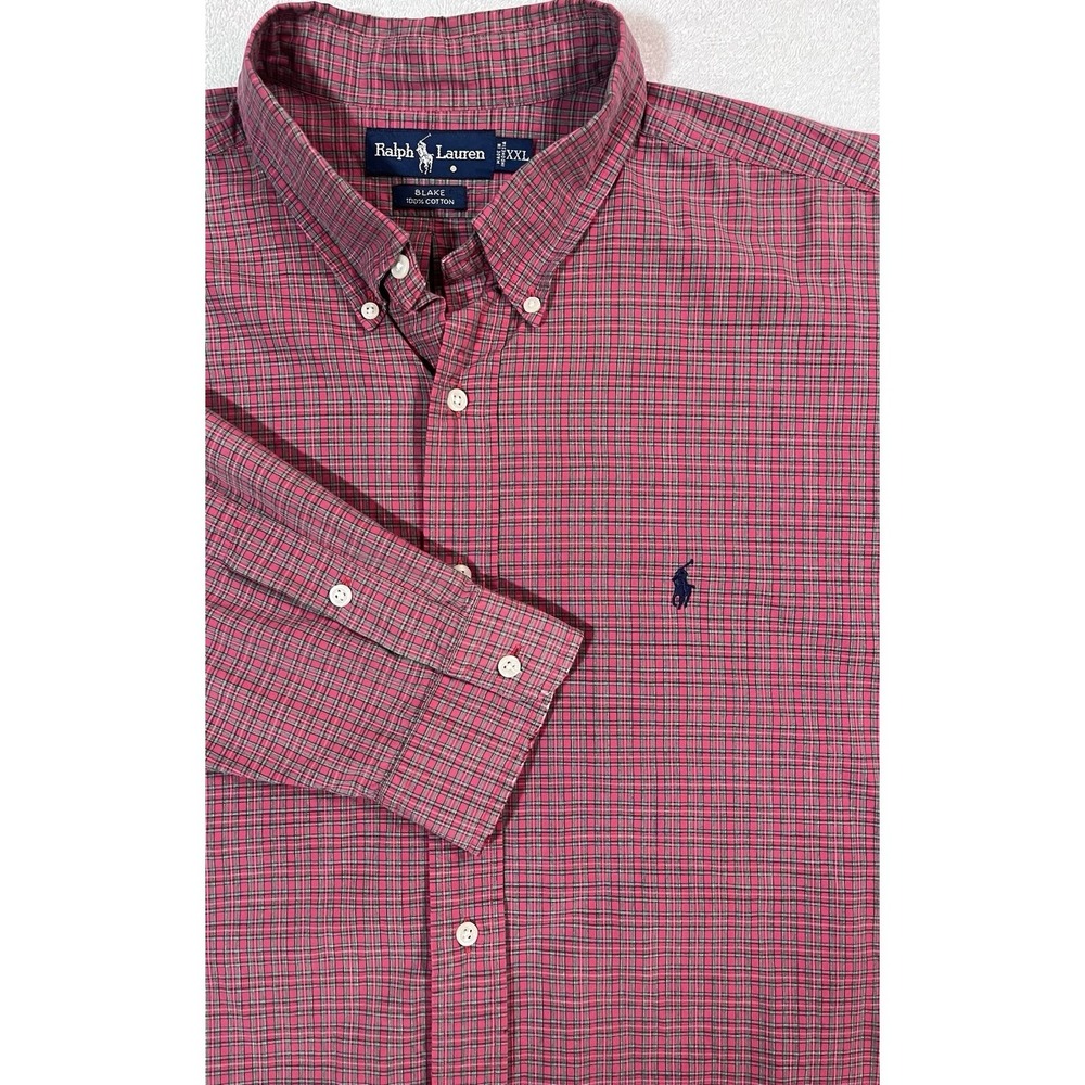 Polo Ralph Lauren Blake Sz‎ XXL Red Green Plaid Navy Pony Long Sleeve Oxford